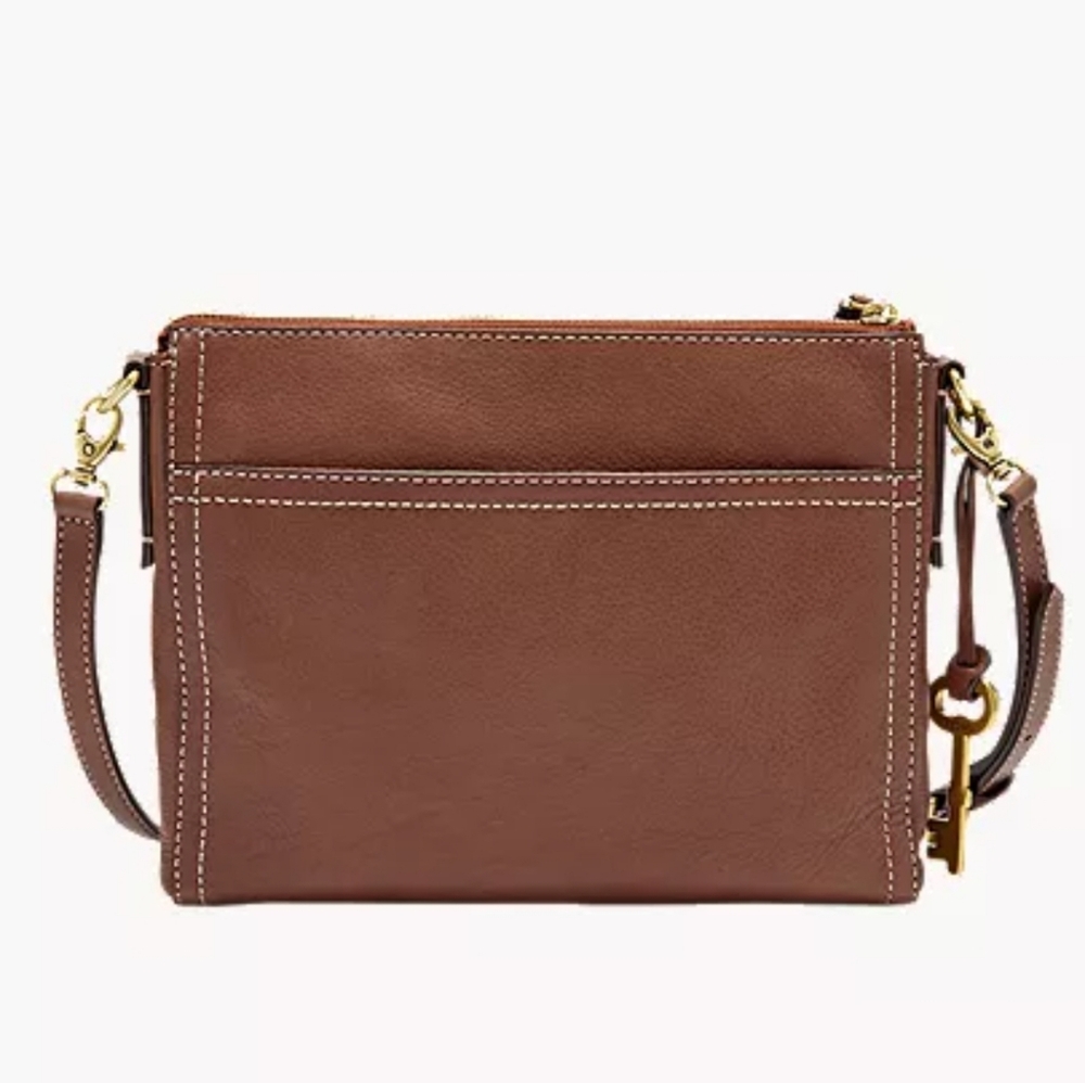 Emma by Fossil Classic Brown Leather Crossbody Purse 8x10 - Picture 5 of 8